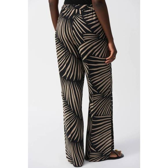 NEW JOSEPH RIBKOFF tropical print side slit wide leg pants in black/dune - Picture 2 of 3